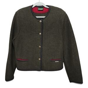 Vintage GEIGER Sweater Cardigan Tyrol Boiled Pure Wool Button Green Womens 42